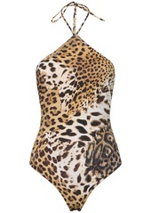 Roberto Cavalli Leo Printed Lycra Halterneck Bodysuit