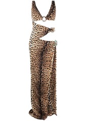 Roberto Cavalli leopard-print cut-out gown