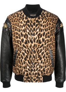 Roberto Cavalli leopard-print panelled bomber jacket