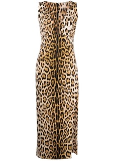Roberto Cavalli leopard-print plunge midi dress