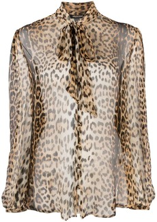 Roberto Cavalli leopard-print sheer pussybow blouse
