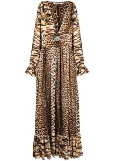 Roberto Cavalli leopard-print V-neck gown