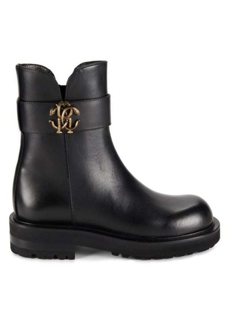 Roberto Cavalli Logo Leather Ankle Booties