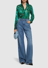 Roberto Cavalli Malachite Printed Satin Devoré Shirt