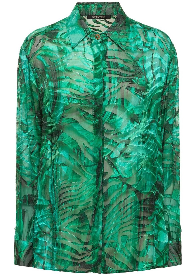 Roberto Cavalli Malachite Printed Satin Devoré Shirt