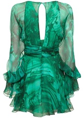 Roberto Cavalli Malachite Printed Silk Chiffon Dress