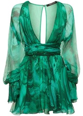 Roberto Cavalli Malachite Printed Silk Chiffon Dress