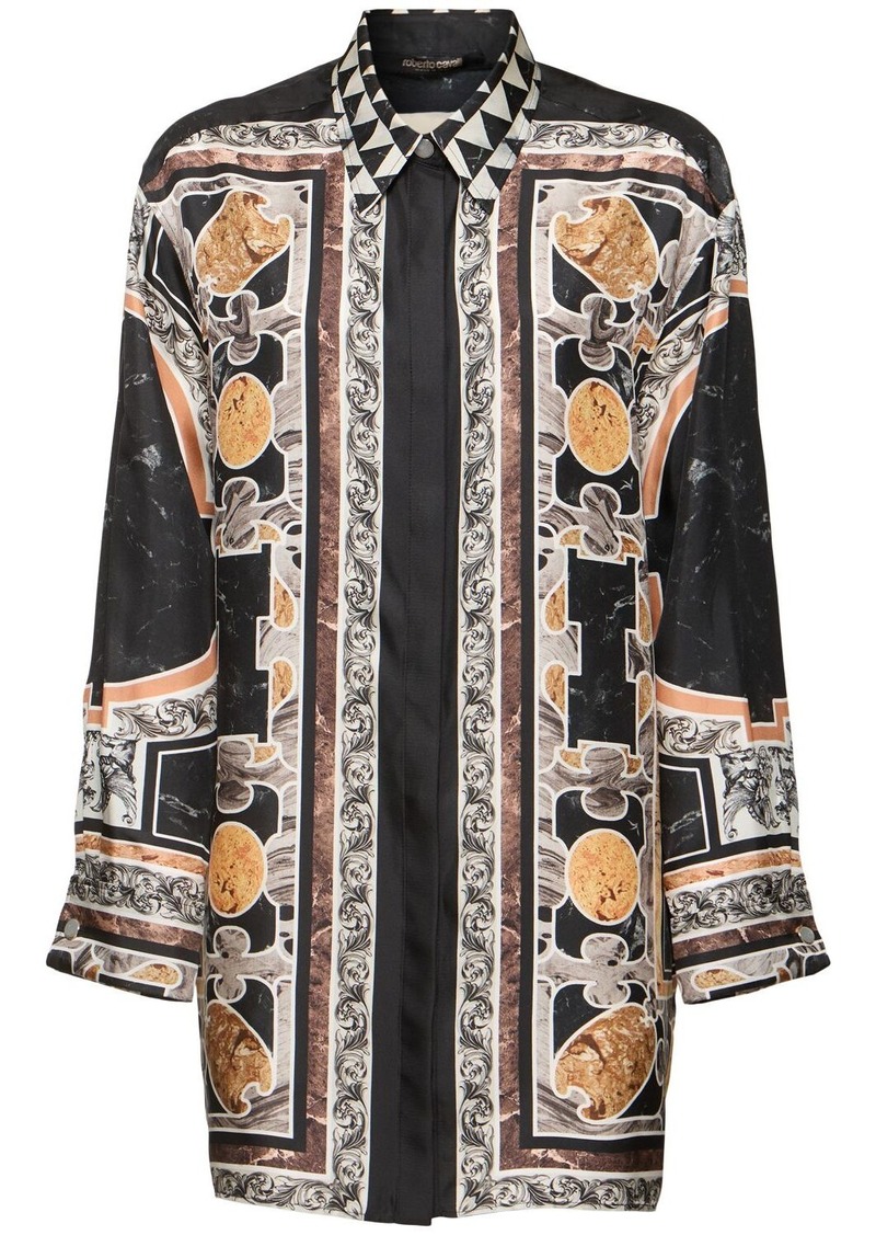 Roberto Cavalli Marmo Printed Silk Twill Shirt Dress