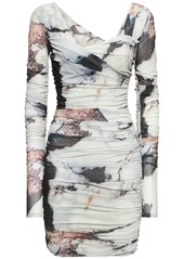 Roberto Cavalli Marmo Printed Stretch Tulle Mini Dress