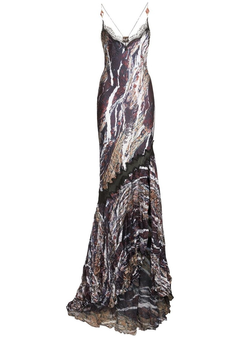 Roberto Cavalli Marmo Printed Twill Long Dress