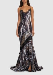 Roberto Cavalli Marmo Printed Twill Long Dress