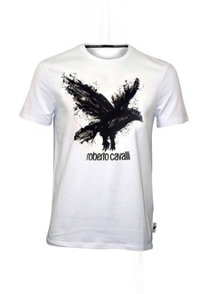 Roberto Cavalli Men Black Eagle Short Sleeve Crew Neck T-Shirt in White
