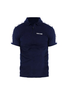 Roberto Cavalli Men Short Sleeve Half Zip Stretch Cotton Polo T-Shirt in Blue