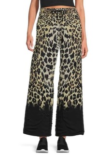 Roberto Cavalli Nimale Leopard Print Distressed Wide Leg Pants