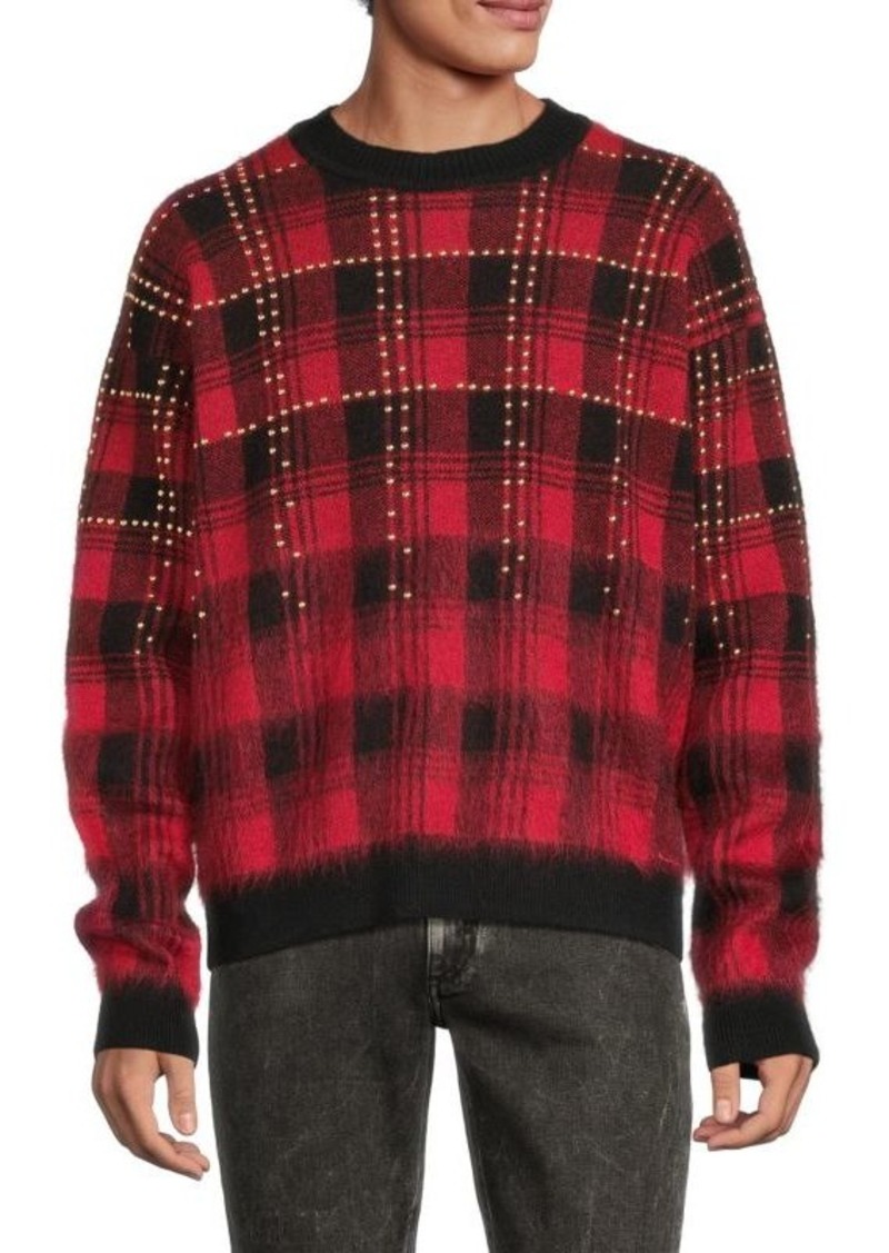 Roberto Cavalli Plaid Studded Virgin Wool Blend Sweatshirt