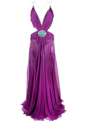 Roberto Cavalli pleated silk V-neck gown