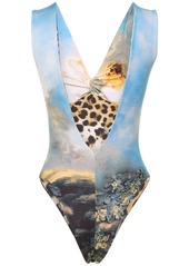 Roberto Cavalli Printed Draped Jersey Bodysuit