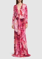 Roberto Cavalli Printed Lycra Long Dress W/knot