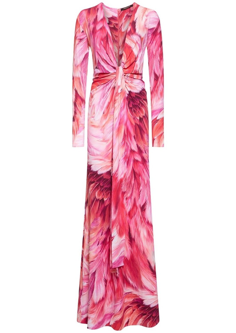 Roberto Cavalli Printed Lycra Long Dress W/knot