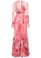 Roberto Cavalli Printed Silk Chiffon Crepon Long Dress