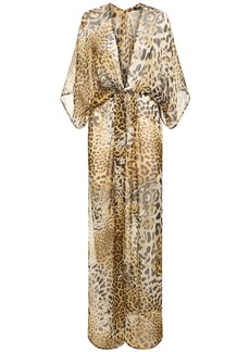 Roberto Cavalli Printed Silk Chiffon Halter Maxi Dress