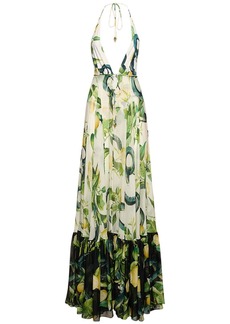 Roberto Cavalli Printed Silk Chiffon Self-tie Maxi Dress