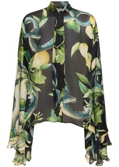 Roberto Cavalli Printed Silk Chiffon Shirt W/ Scarf