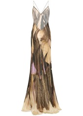 Roberto Cavalli Printed Viscose Satin Long Dress