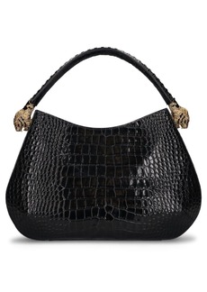 Roberto Cavalli Road Croc Embossed Leather Shoulder Bag