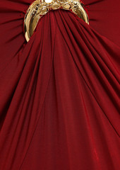Roberto Cavalli - Appliquéd ruched stretch-jersey maxi dress - Red - IT 44