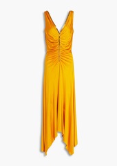 Roberto Cavalli - Asymmetric embellished ruched satin-jersey midi dress - Yellow - IT 40