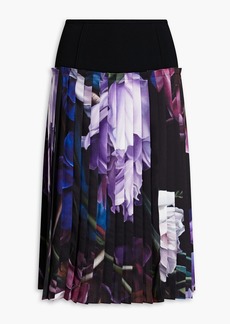 Roberto Cavalli - Crepe-paneled pleated printed silk-twill skirt - Black - IT 40