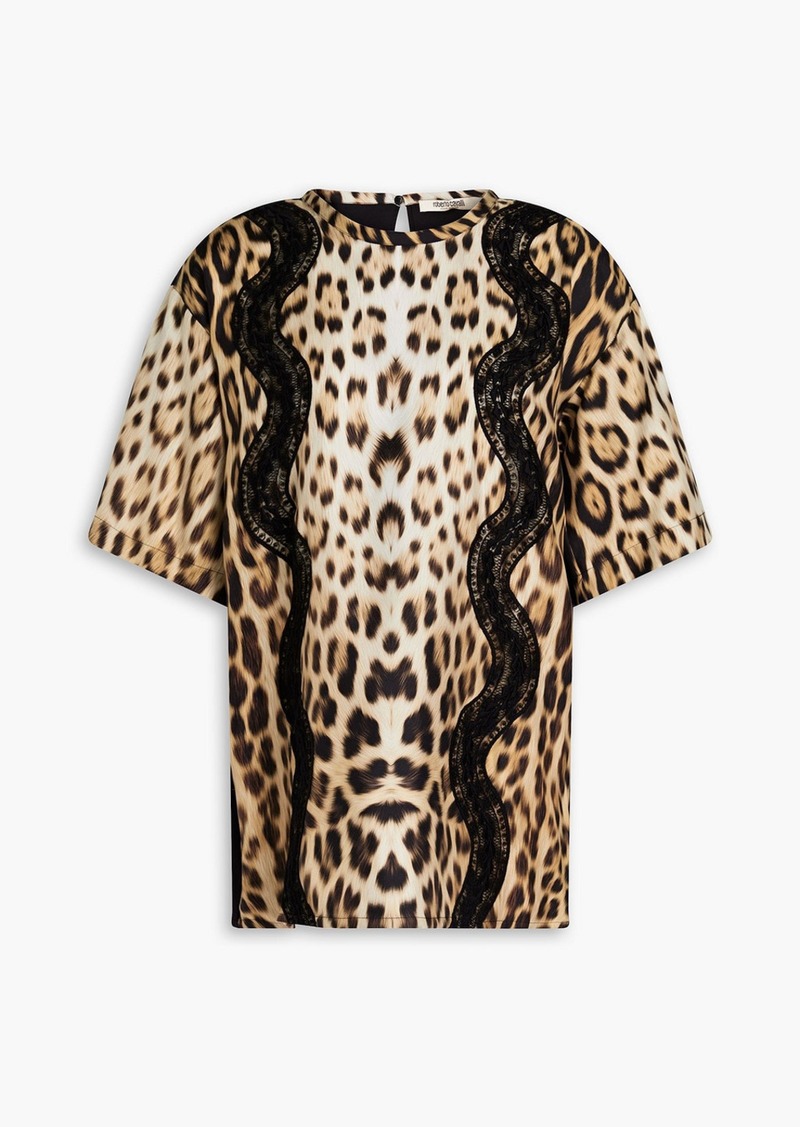 Roberto Cavalli - Printed silk twill-paneled cotton-jersey T-shirt - Animal print - IT 38