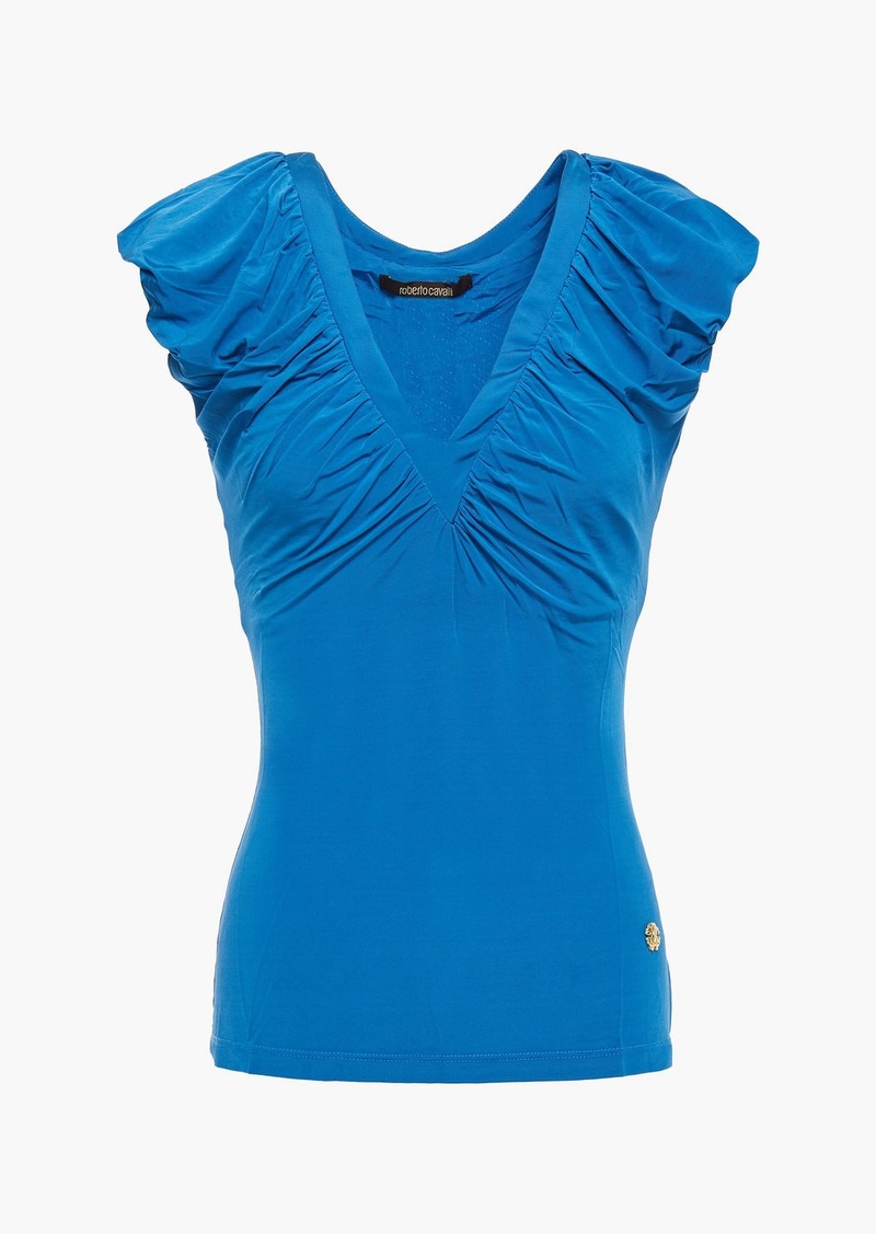 Roberto Cavalli - Ruched stretch-jersey top - Blue - IT 44