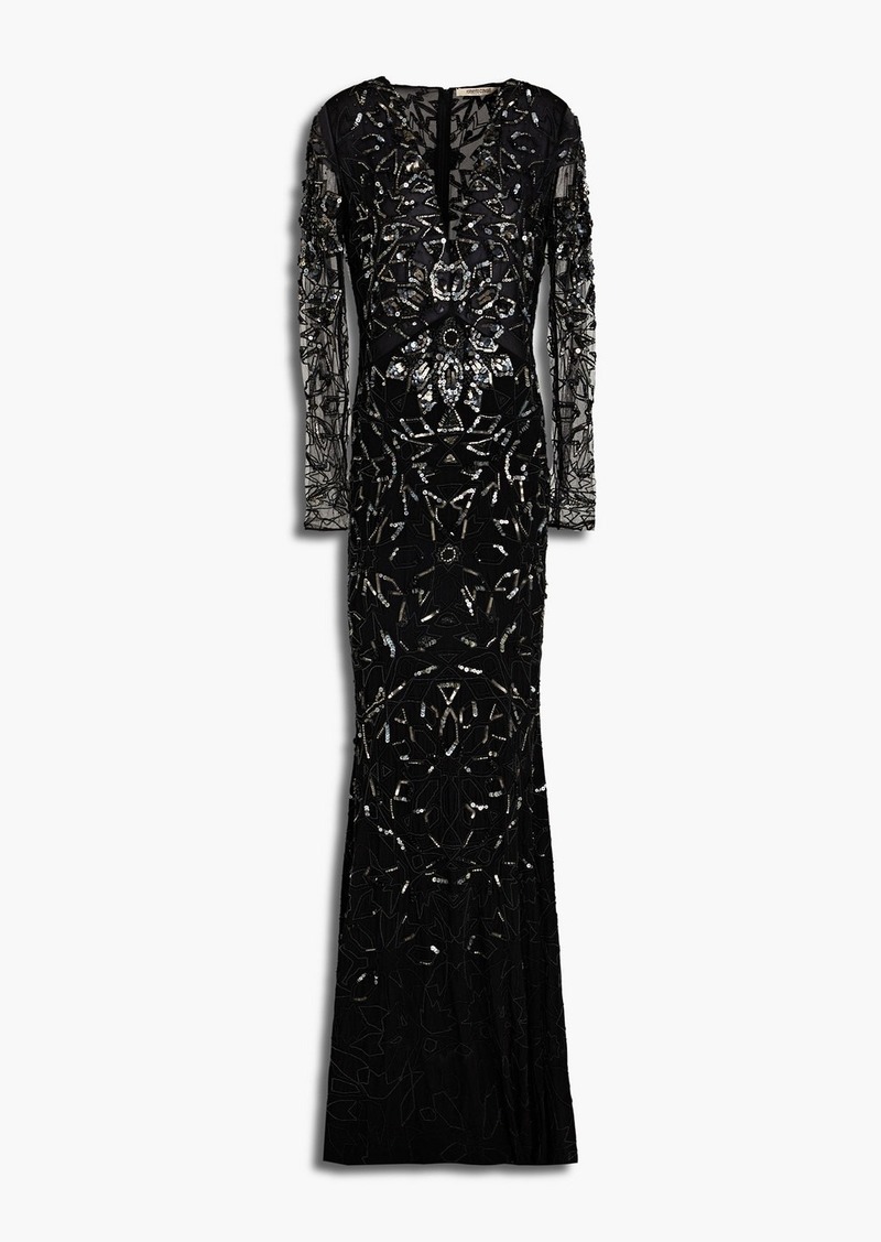 Roberto Cavalli - Tulle-paneled embellished jersey gown - Black - IT 40