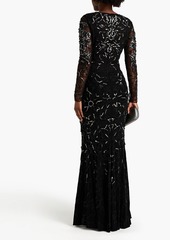 Roberto Cavalli - Tulle-paneled embellished jersey gown - Black - IT 40