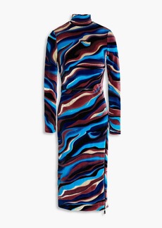 Roberto Cavalli - Zip-detailed printed chenille midi dress - Blue - IT 40