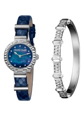 Roberto Cavalli By Franck Muller Women's Diamond Swiss Quartz Blue Leather Strap Watch & Bracelet Gift Set, 26mm