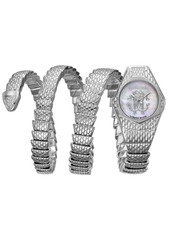Roberto Cavalli By Franck Muller Women's Diamond Swiss Quartz Silver Stainless Steel Snake Wrap Bracelet, 23mm
