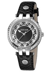 Roberto Cavalli By Franck Muller Women's Swiss Quartz Black Calfskin Leather Strap Black Dial Watch, 34mm