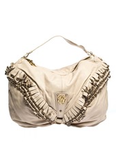 Roberto Cavalli Cream Leather Studded Fringe Hobo