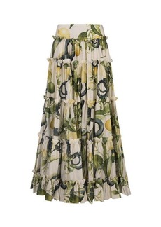 ROBERTO CAVALLI Ivory Pleated Skirt with Lemons Print