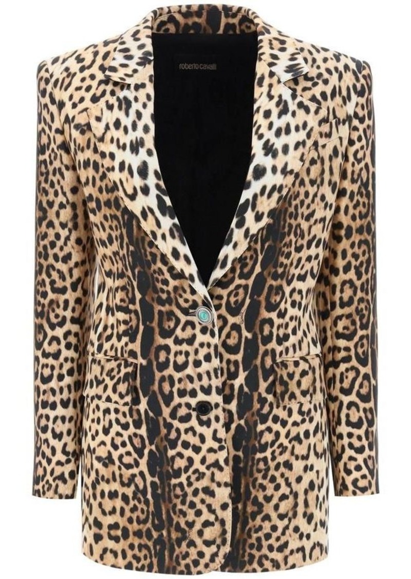 Roberto cavalli leopard cady single-breasted jacket