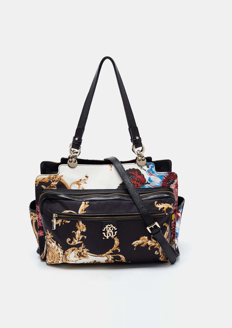 Roberto Cavalli Multicolor Floral Print Fabric And Leather Tote