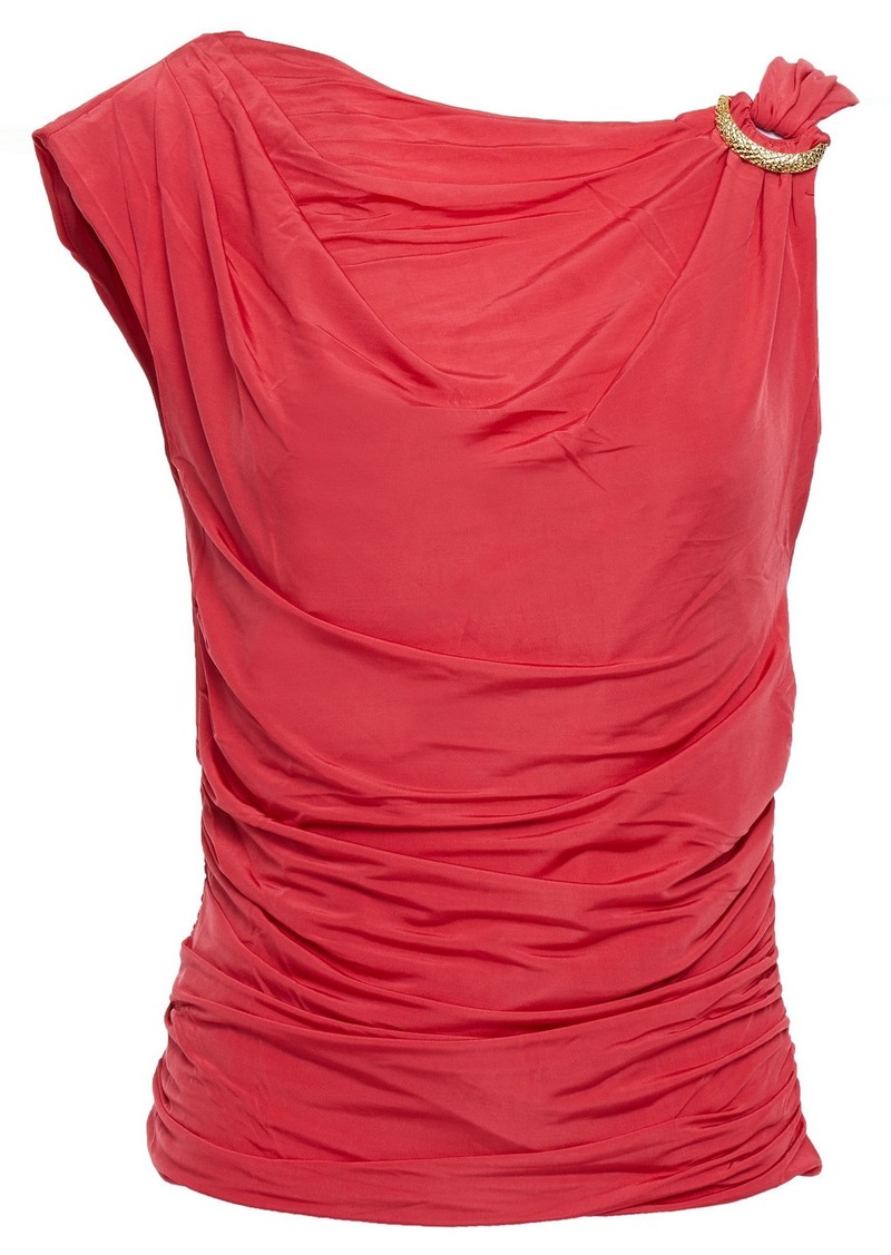 Roberto Cavalli - Buckle-embellished draped stretch-jersey top - Orange - IT 46