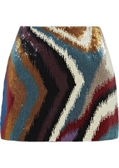 Roberto Cavalli Woman Chameleon Rug Beaded Silk-satin Mini Skirt Multicolor