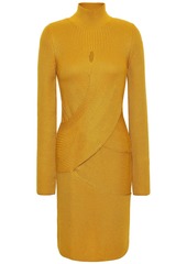 Roberto Cavalli Woman Crossover Ribbed Wool-blend Turtleneck Mini Dress Mustard