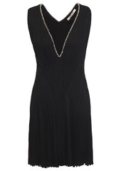 Roberto Cavalli Woman Crystal-embellished Plissé Crepe Mini Dress Black