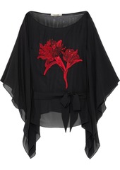 Roberto Cavalli Woman Draped Bead-embellished Silk And Cotton-blend Top Black