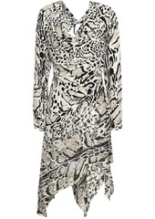 Roberto Cavalli Woman Embellished Cutout Leopard-print Silk Crepe De Chine Mini Dress Stone